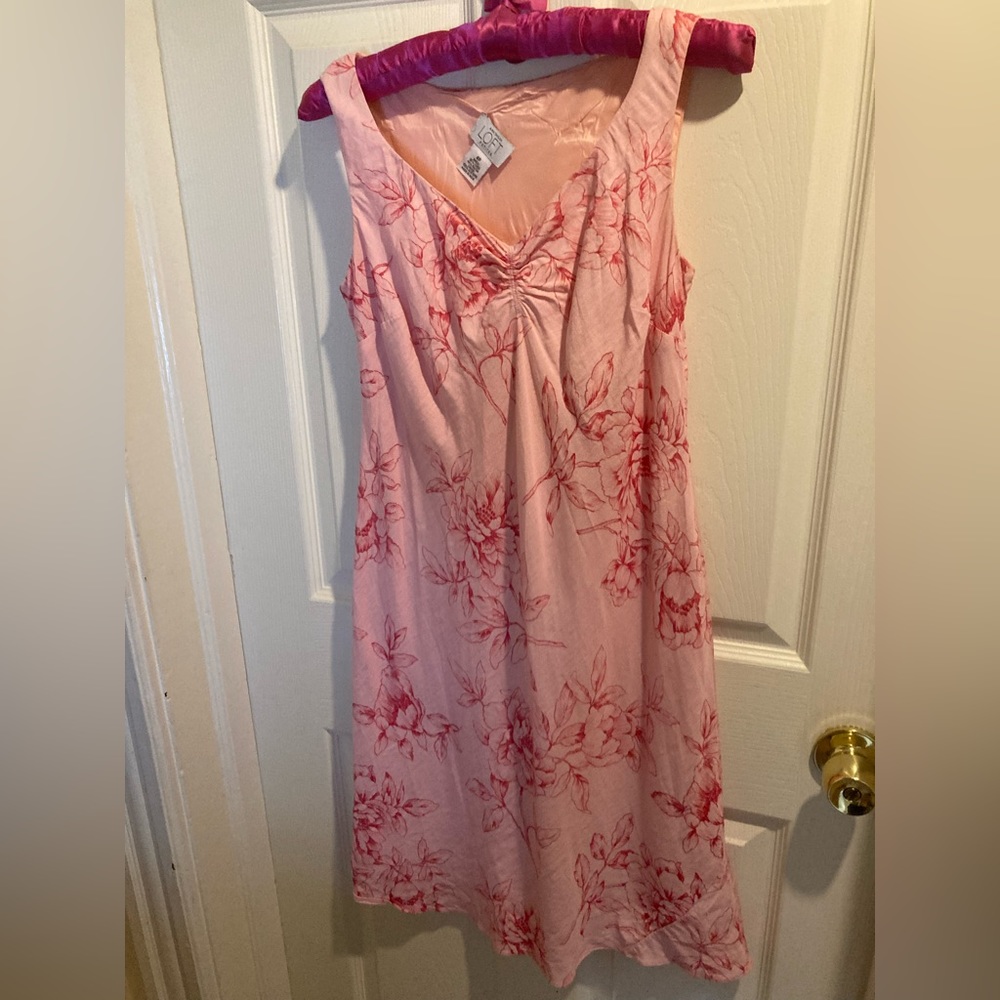 Y2K Ann Taylor Loft Pink Floral Midi Dress - Size 4P